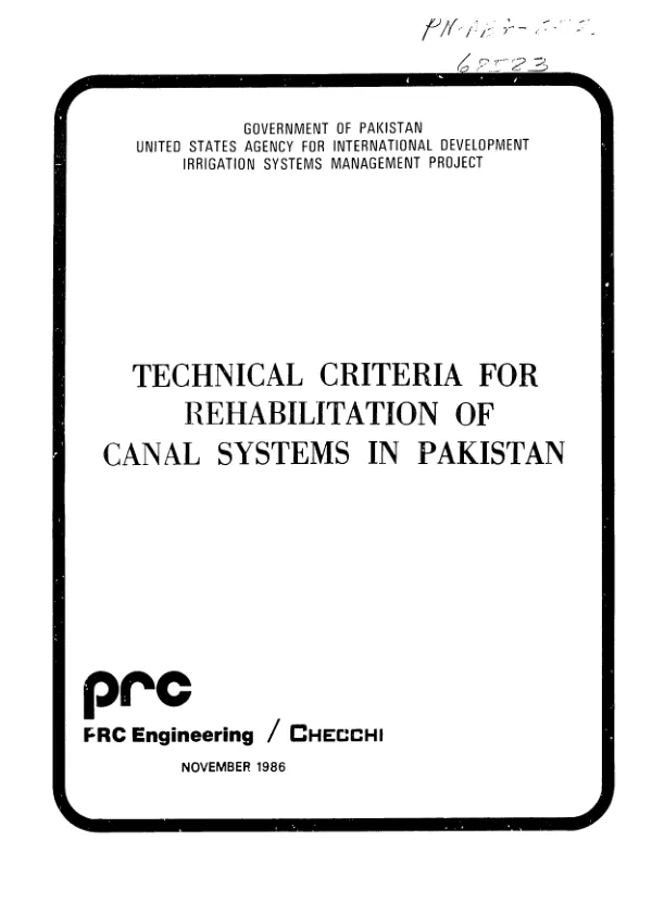 Technical criteria for rehabilitation of canal systems in Pakistan