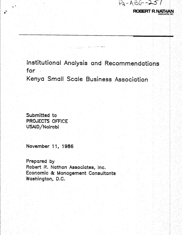 Institutional analysis and recommendations for Kenya Small Scale Business Association
