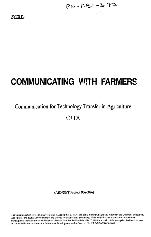 Communicating with farmers : communication for technology transfer in agriculture