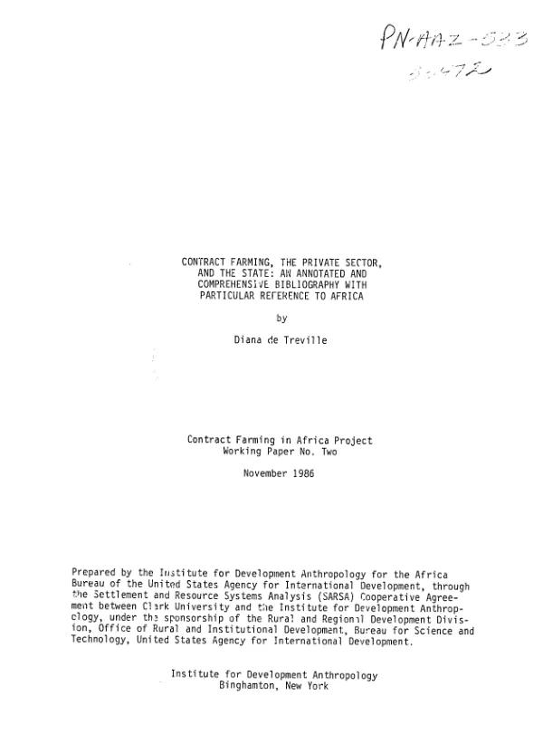 Contract farming, the private sector, and the state : an annotated and comprehensive bibliography with particular reference to Africa