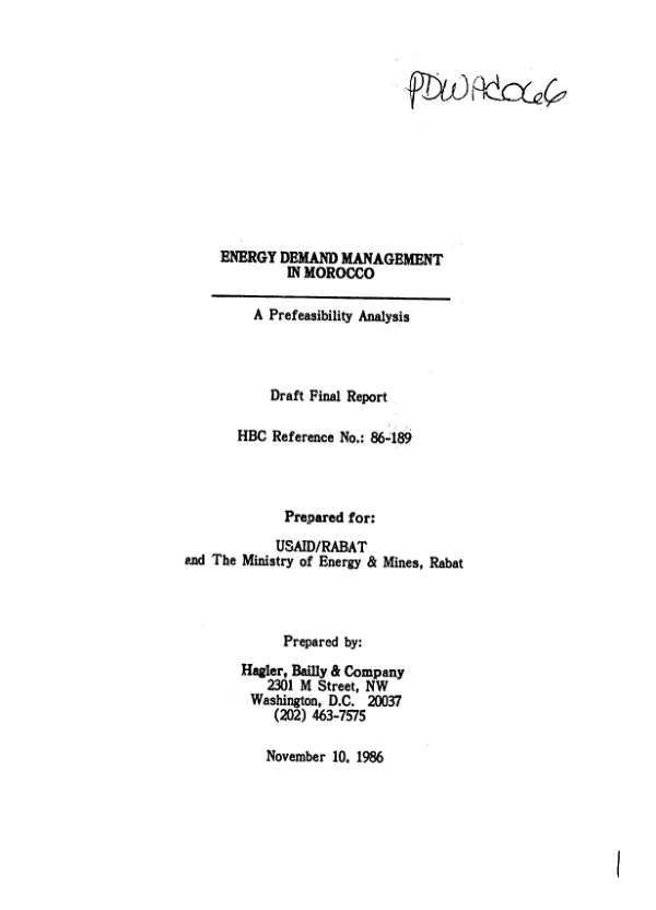 Energy demand management in Morocco : a prefeasibility analysis, draft final report