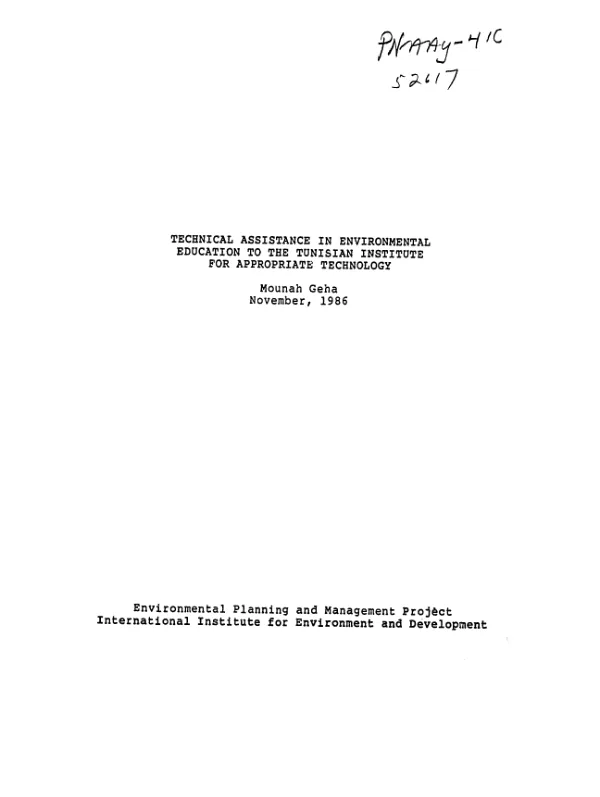 Technical assistance in environmental education to the Tunisian Institute for Appropriate Technology