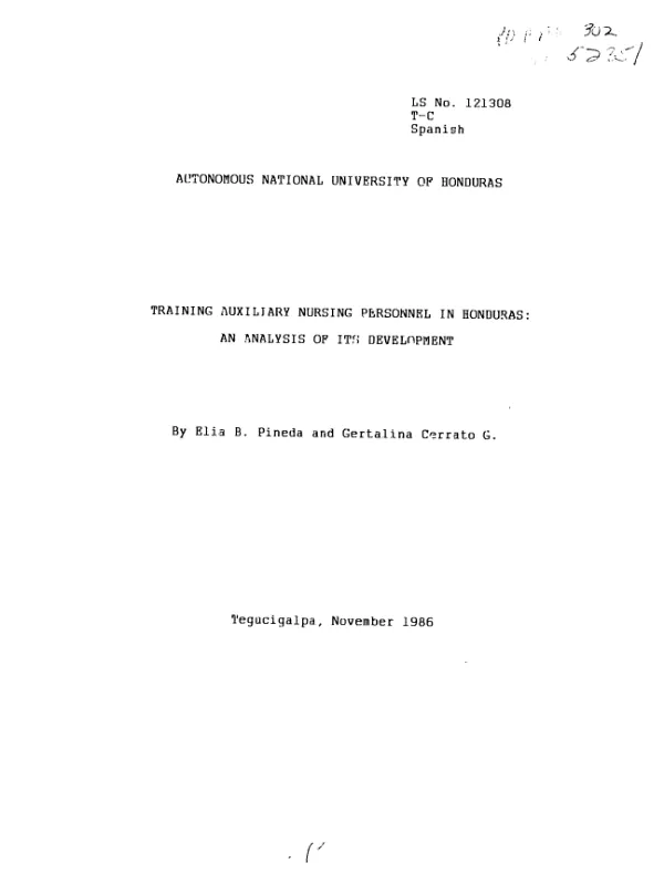Training auxiliary nursing personnel in Honduras : an analysis of its development