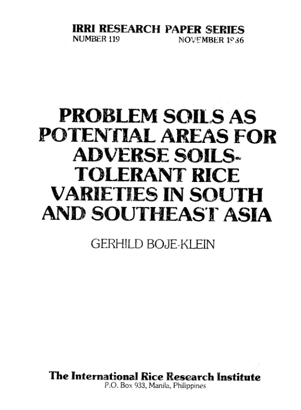 Problem soils as potential areas for adverse soils - tolerant rice varieties in south and southeast Asia
