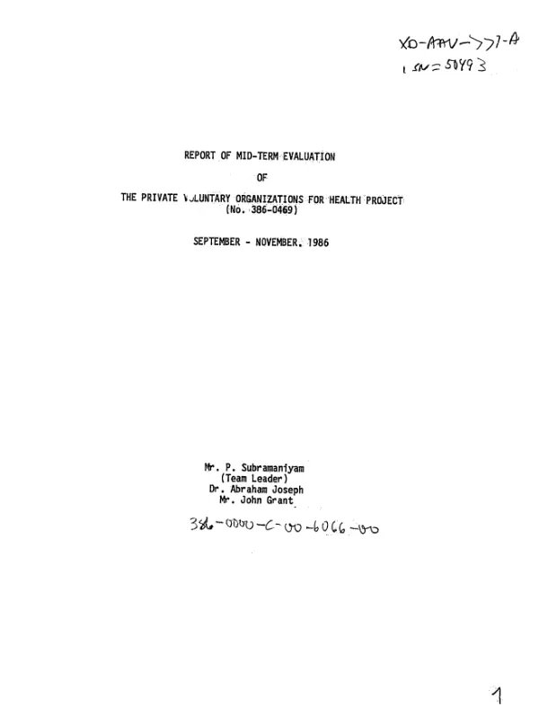 Report of mid-term evaluation of the private voluntary organizations for health project (no. 386-0469), September-November, 1986