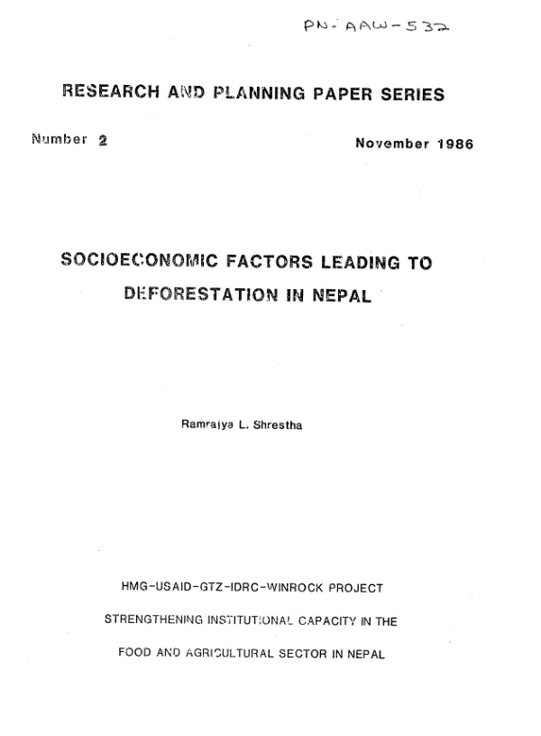 Socioeconomic factors leading to deforestation in Nepal