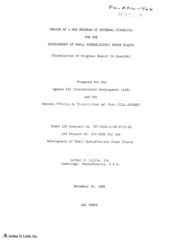 Design of a new program of external financing for the development of small hydroelectric power plants