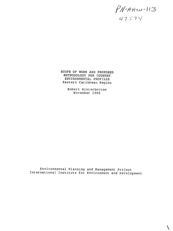 Scope of work and proposed methodology for country environmental profiles, Eastern Caribbean region