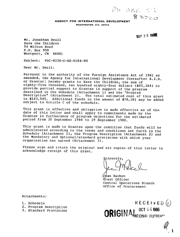 AID grant no. PDC-0230-G-SS-6104-00 to Save the Children for a program in development education