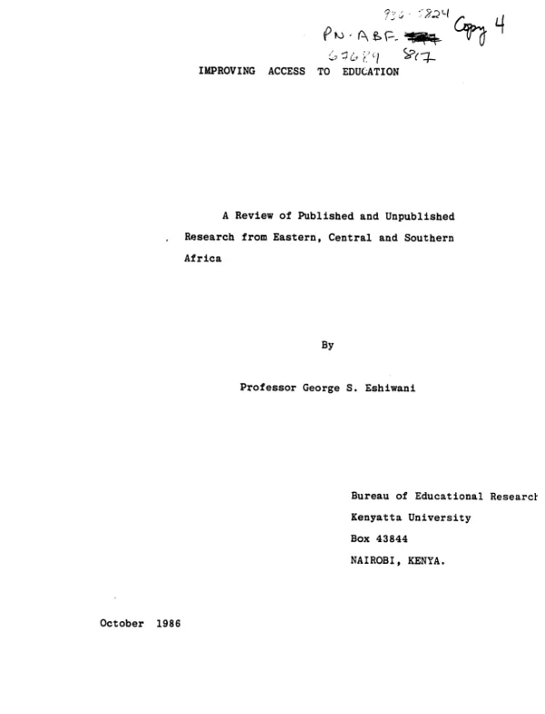 Improving access to education : a review of published and unpublished research from eastern, central and southern Africa