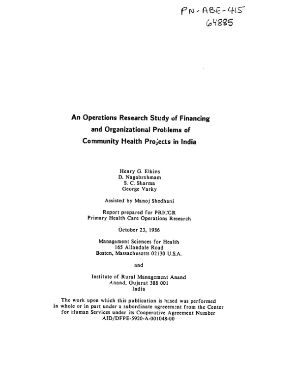 Operations research study of financing and organizational problems of community health projects in India