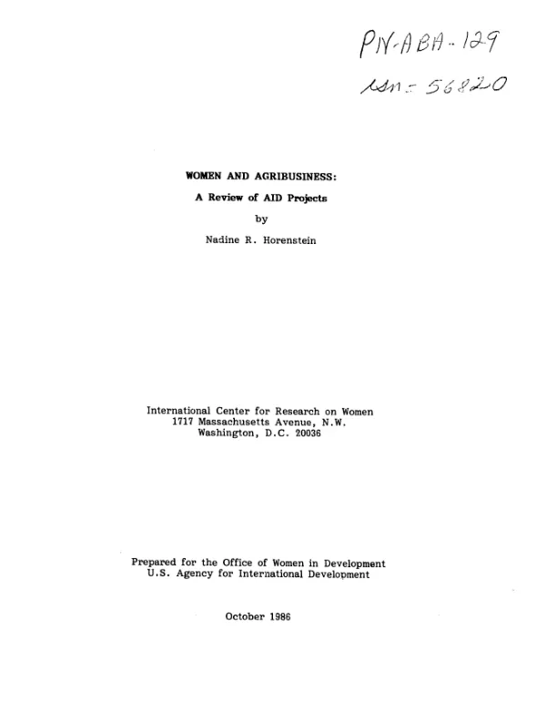 Women and agribusiness : a review of AID projects