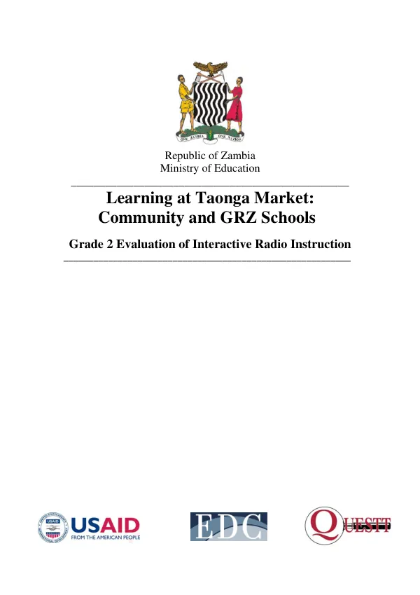 Learning at Taonga Market : community and GRZ schools -- grade 2 evaluation of interactive radio instruction
