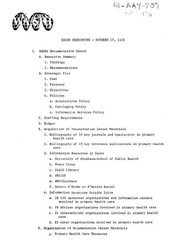 Zaire debriefing-October 17, 1986