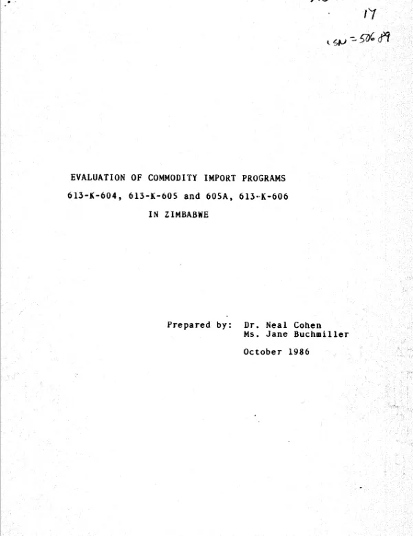 Evaluation of commodity import programs 613-K-604, 613-K-605 and 605A, 613-K-606 in Zimbabwe