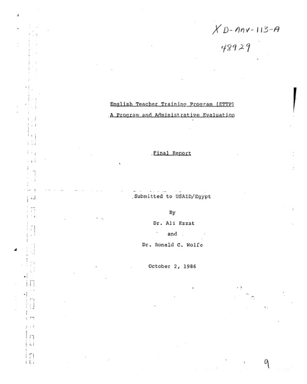English teacher training program (ETTP) : a program and administrative evaluation, final report