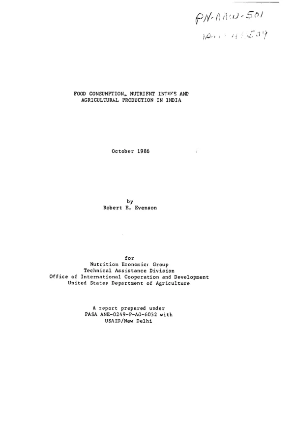 Food consumption, nutrient intake and agricultural production in India