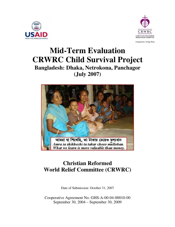 Mid-term evaluation : CRWRC child survival project -- Bangladesh: Dhaka, Netrokona, Panchagor (July 2007)