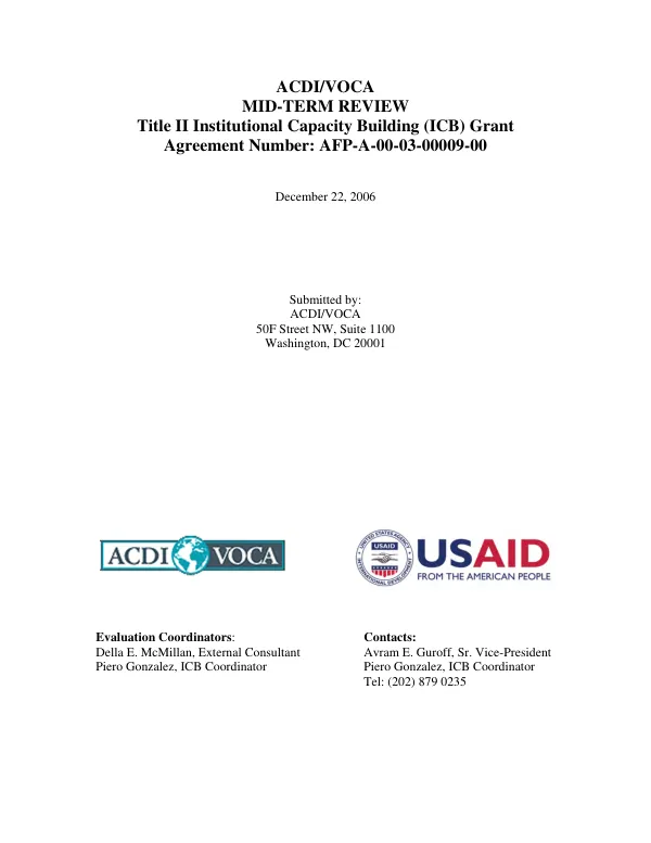 ACDI/VOCA mid-term review : Title II institutional capacity building (ICB) grant agreement number AFP-A-00-03-00009-00