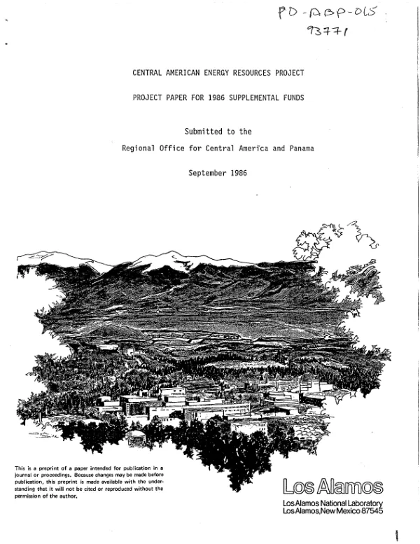 Central American [i.e. Central America] energy resources project : project paper for 1986 supplemental funds
