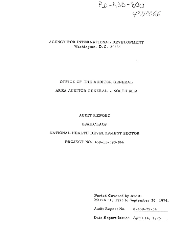 Audit report : USAID/Laos national health development sector, project no. 439-11-590-066