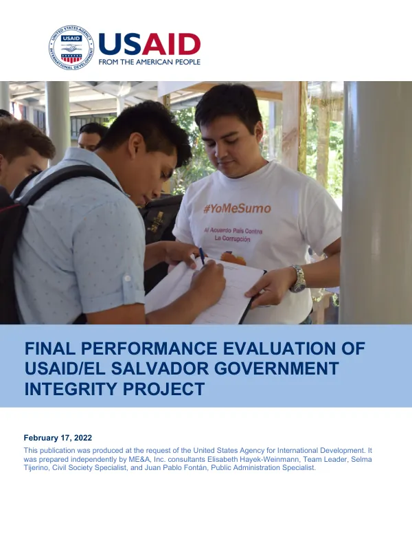 Final performance evaluation of USAID/El Salvador government integrity project