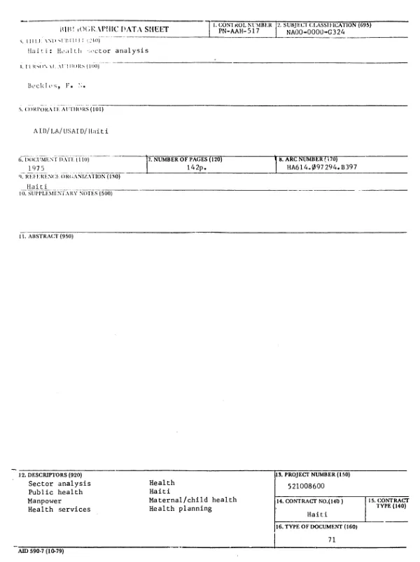Haiti : health sector analysis
