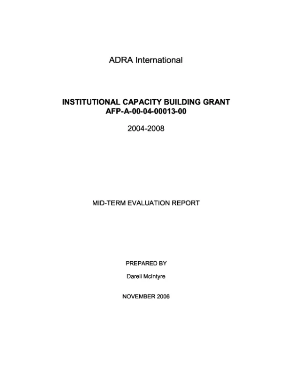 ADRA International : institutional capacity building grant AFP-A-00-04-00013-00 -- 2004-2008 : mid-term evaluation report