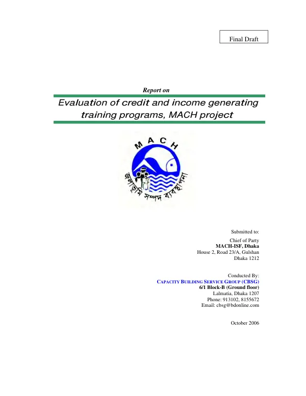 Report on evaluation of credit and income generating training programs, MACH project : final draft