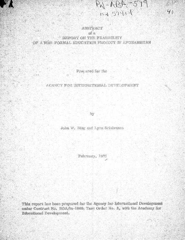 Abstract of a report on the feasibility of a non-formal education project in Afghanistan
