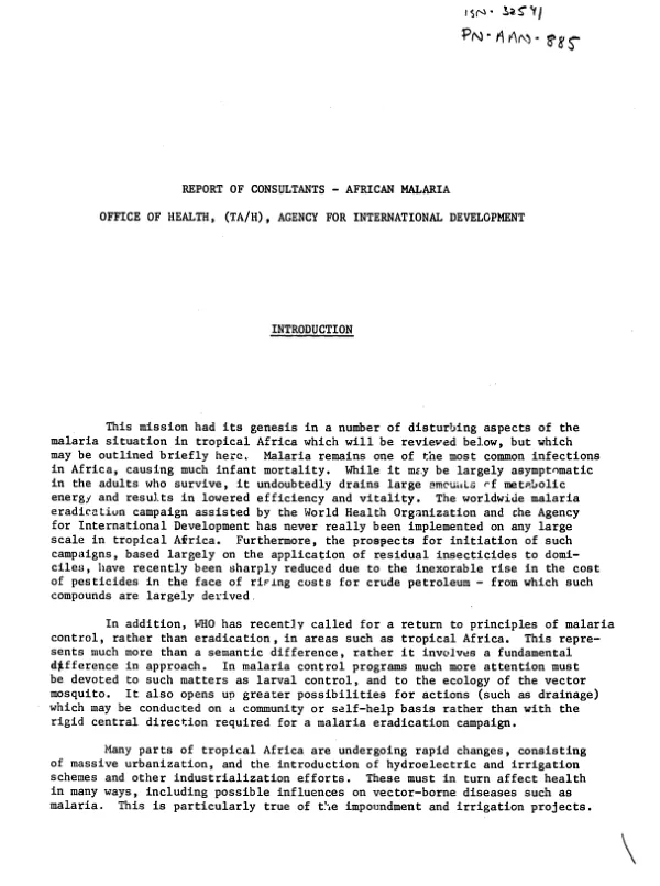 Report of consultants -- African malaria
