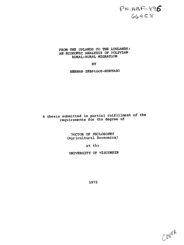From the uplands to the lowlands : an economic analysis of Bolivian rural - rural migration