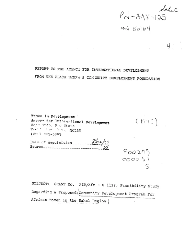 Report to the Agency for International Development from the Black Women"s Community Development Foundation