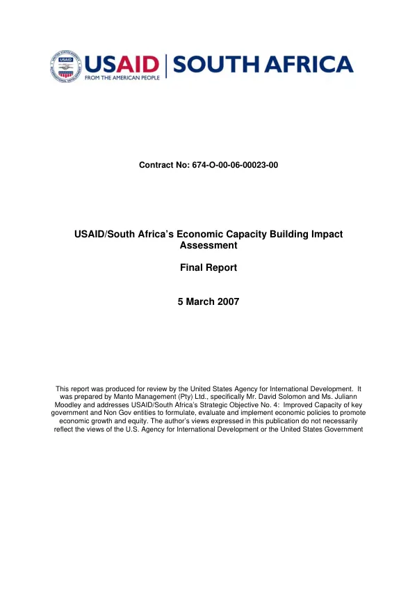 USAID/South Africa's economic capacity building impact assessment : final report
