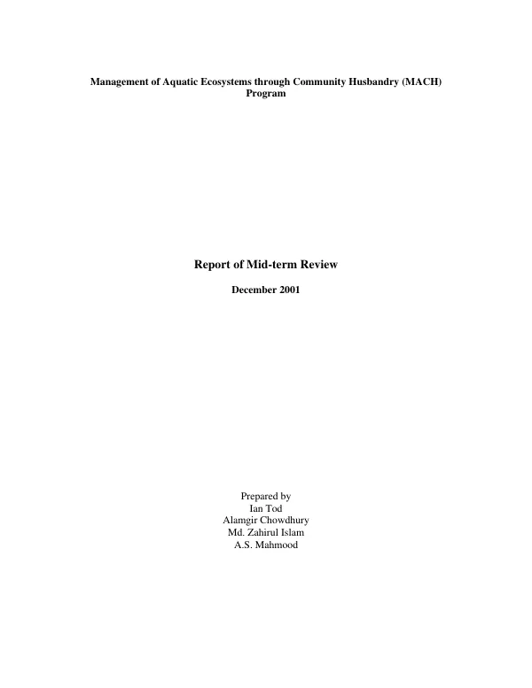 Mid-term review of management of aquatic ecosystems through community husbandry (MACH) program