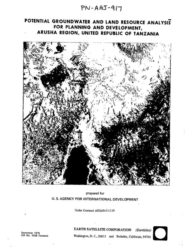 POTENTIAL GROUNDWATER AND LAND RESOURCE ANALYSIS FOR PLANNING AND DEVELOPMENT, ARUSHA REGION, UNITED REPUBLIC OF TANZANIA