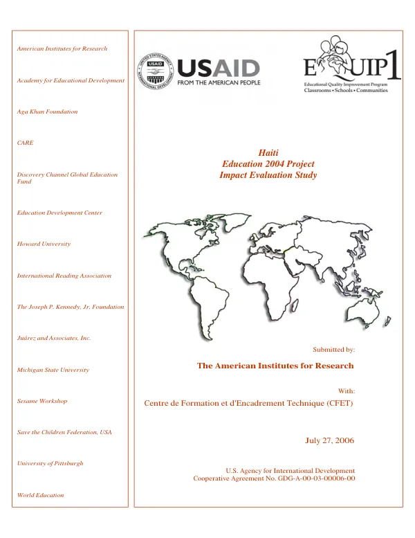 Haiti : education 2004 project -- impact evaluation study