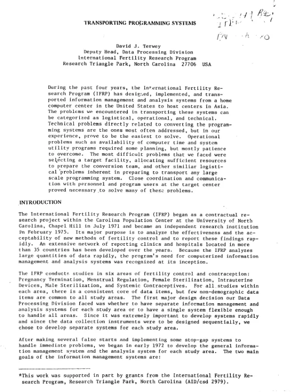 TRANSPORTING PROGRAMMING SYSTEMS