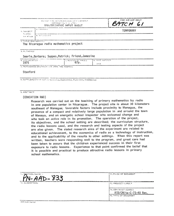 Nicaragua radio mathematics project