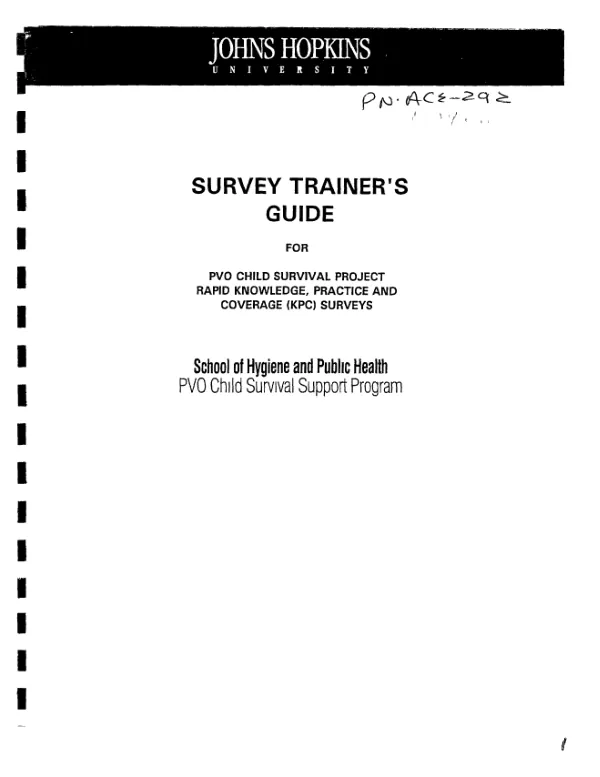 Survey trainer"s guide for PVO child survival project, rapid knowledge, practice and coverage (KPC) surveys