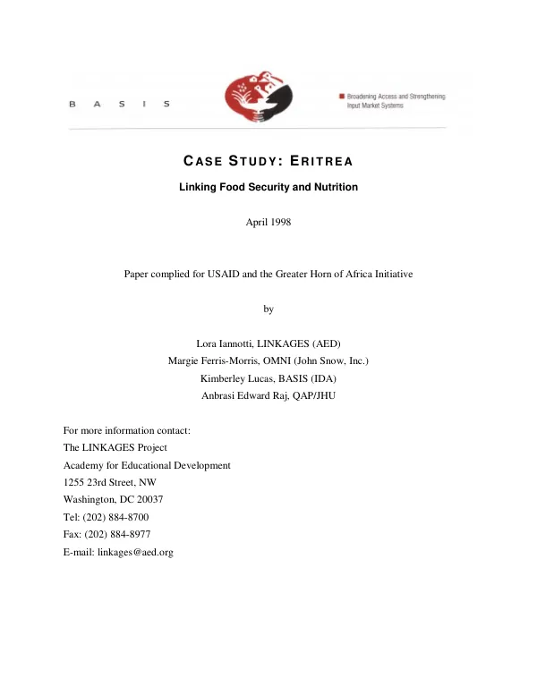 Case study : Eritrea -- linking food security and nutrition