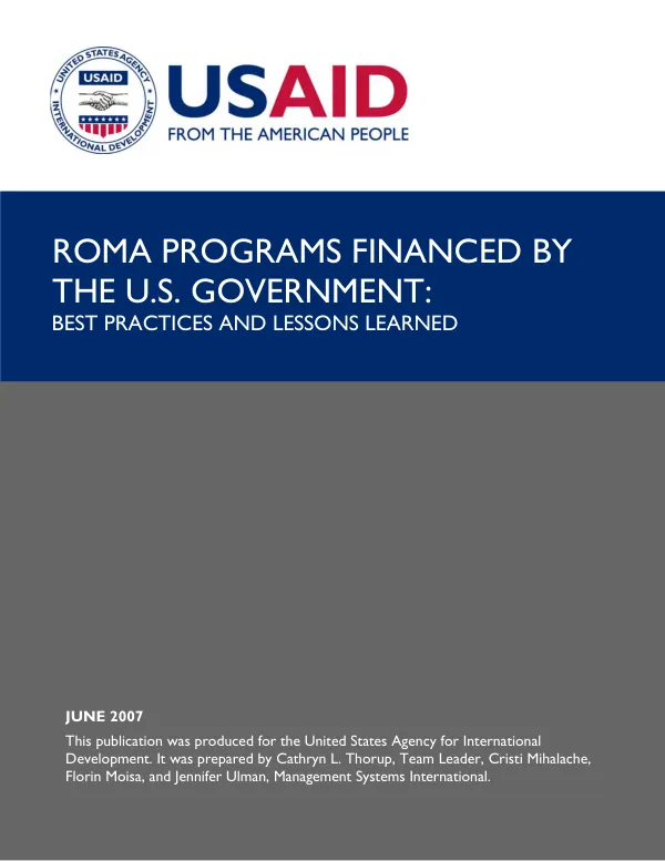 Roma programs financed by the U.S. Government : best practices and lessons learned