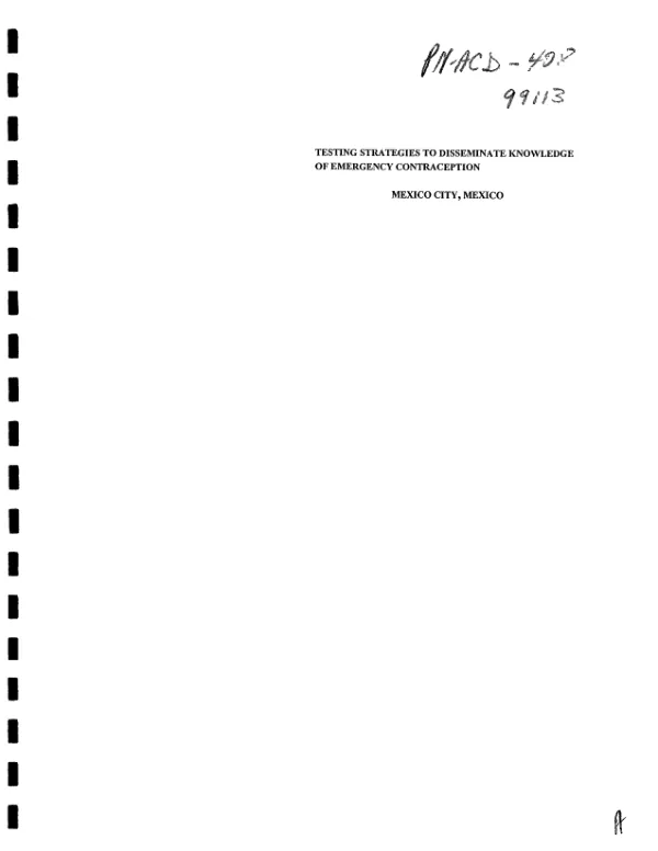 Final report : testing strategies to disseminate knowledge of emergency contraception, volume I
