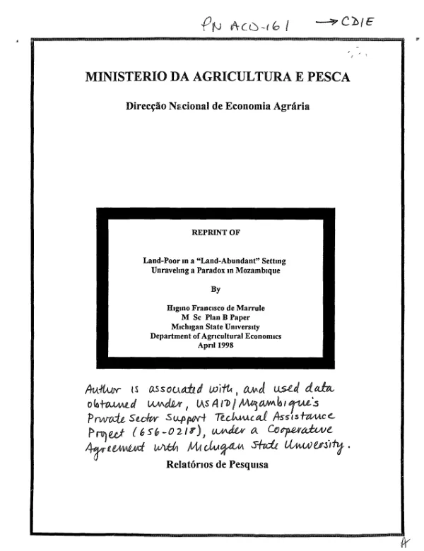 Land-poor in a "land-abundant" setting : unraveling a paradox in Mozambique