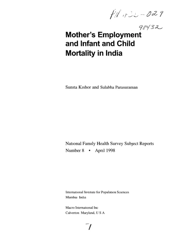 Mother"s employment and infant and child mortality in India