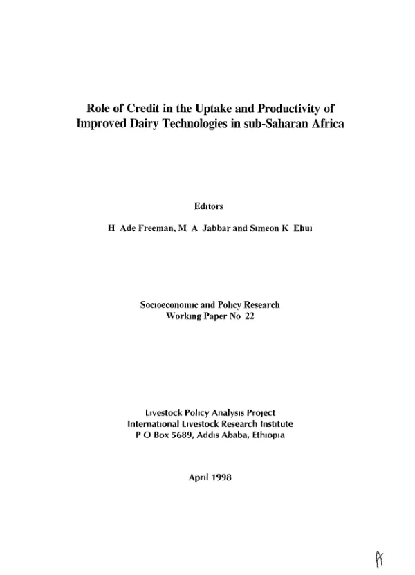 Role of credit in the uptake and productivity of improved dairy technologies in sub-Saharan Africa