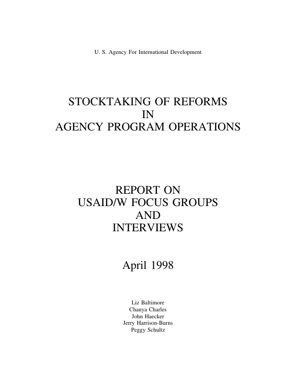 Stocktaking of reforms in agency program operations : report on USAID/W focus groups and interviews