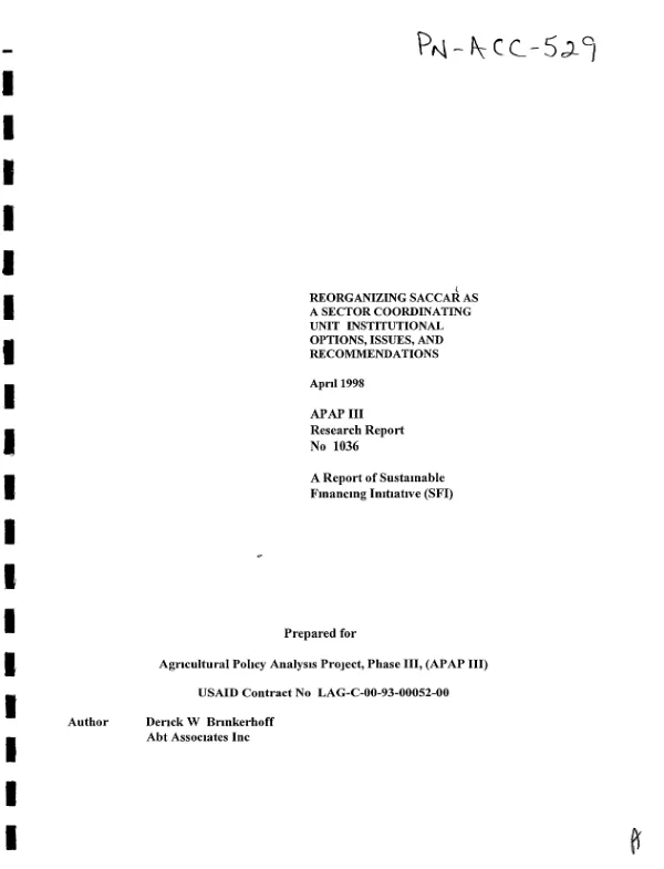 Reorganizing SACCAR [Southern African Centre for Cooperation in Agricultural Research and Training] as a sector coordinating unit : institutional options, issues, and recommendations