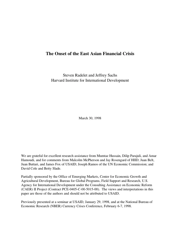 Onset of the east Asian financial crisis