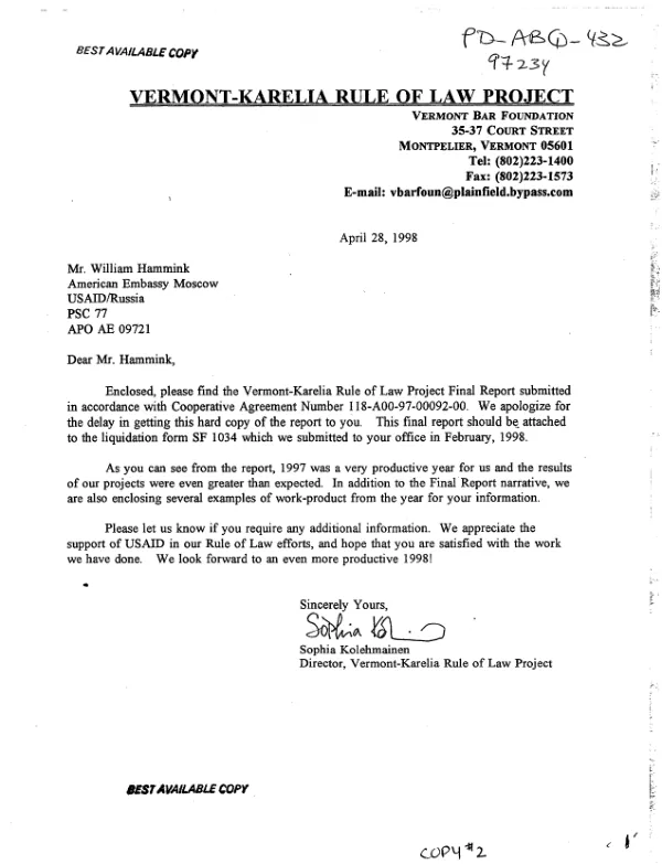 Vermont-Karelia rule of law project : final report